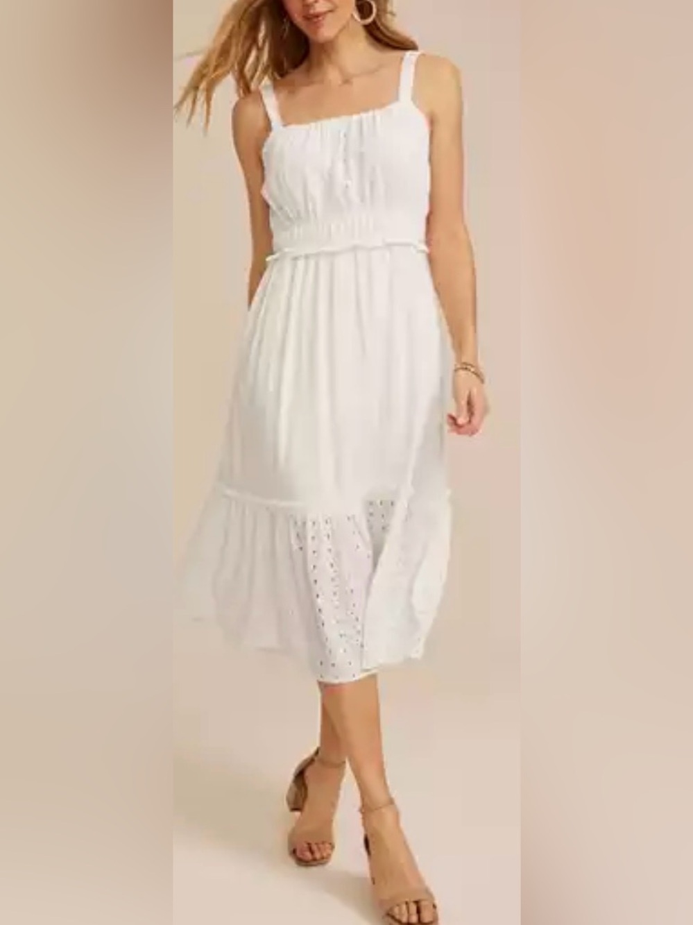 Maurices White Eyelet Tiered Midi Dress